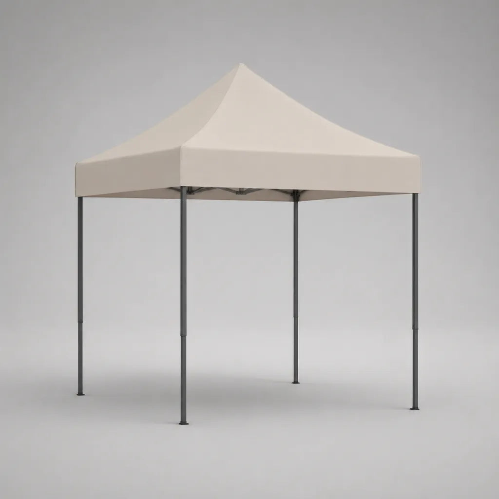 Quadratischer Faltpavillon 3 × 3 m aus pulverbeschichtetem Stahl mit Polyesterdach, Beige und Anthrazit