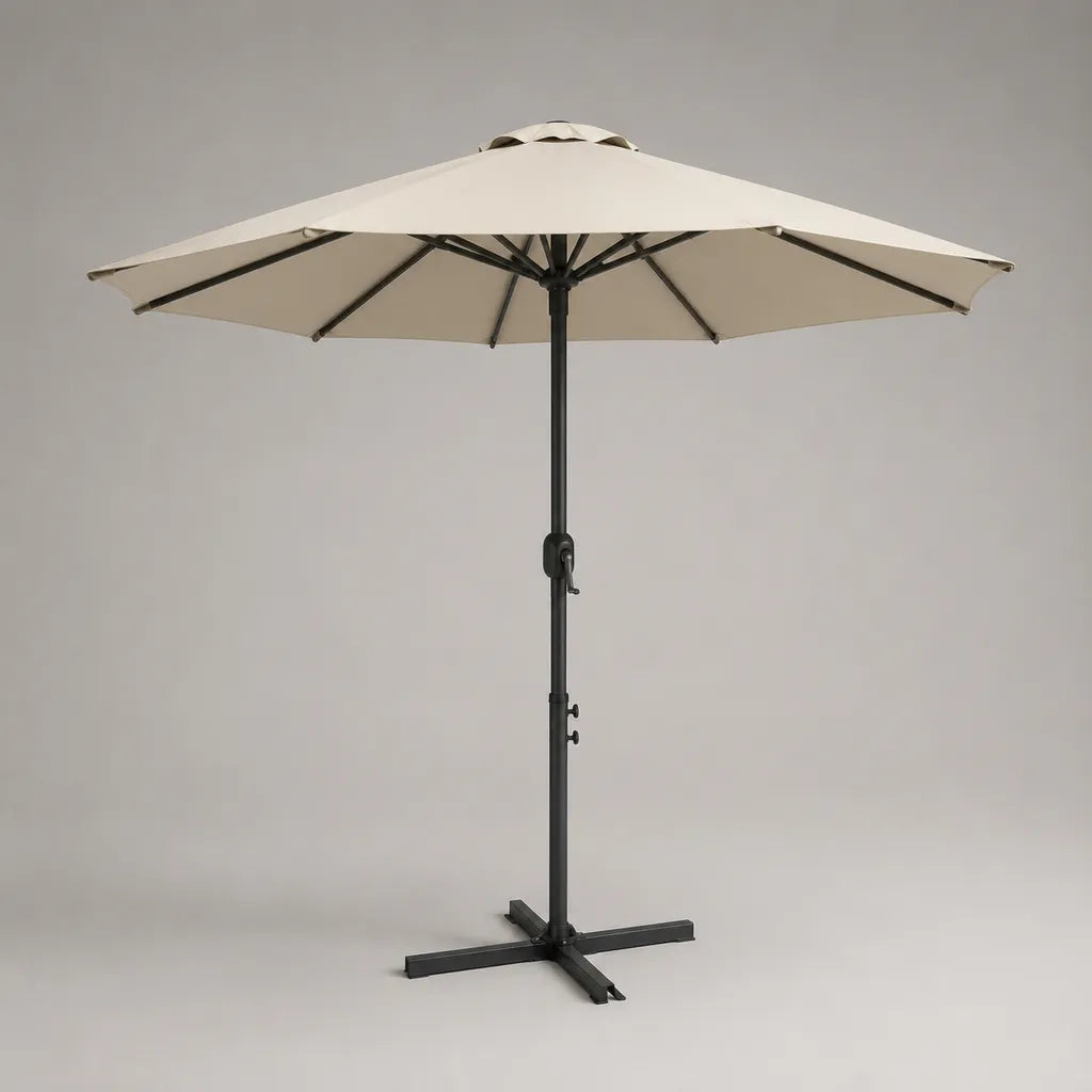 Runder Sonnenschirm Gartenschirm Ø 300 × 250 cm aus Polyester mit Stahlgestell, Kurbel und Kreuzfuß, Creme