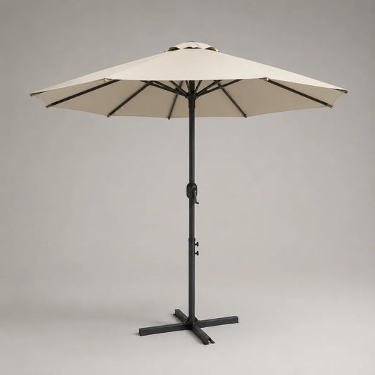 Runder Sonnenschirm Gartenschirm Ø 300 × 250 cm aus Polyester mit Stahlgestell, Kurbel und Kreuzfuß, Creme