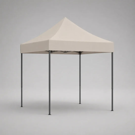 Quadratischer Faltpavillon 3 × 3 m aus pulverbeschichtetem Stahl mit Polyesterdach, Beige und Anthrazit