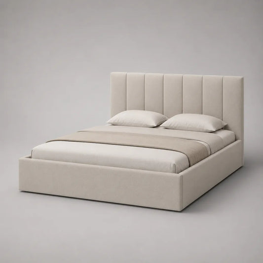 Stauraumbett Polsterbett mit Lattenrost, Polyester-Webstoff, Beige, 160 x 200 cm