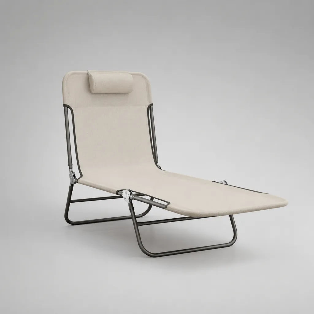 Klappbare Gartenliege mit verstellbarer Rückenlehne aus Polyester und Stahl, Beige/Anthrazit, 190 × 58 × 80 cm