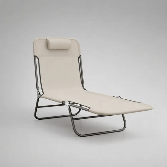 Klappbare Gartenliege mit verstellbarer Rückenlehne aus Polyester und Stahl, Beige/Anthrazit, 190 × 58 × 80 cm