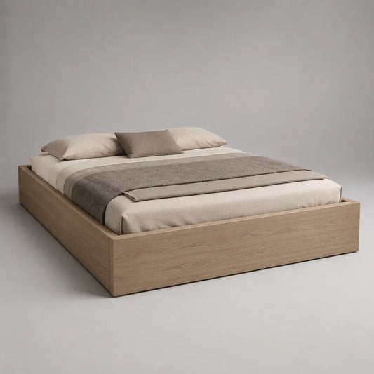 Stauraumbett 180 × 200 cm, Doppelbett aus Spanplatte mit Eichenfurnier, Naturbraun, 186 × 206 × 40 cm