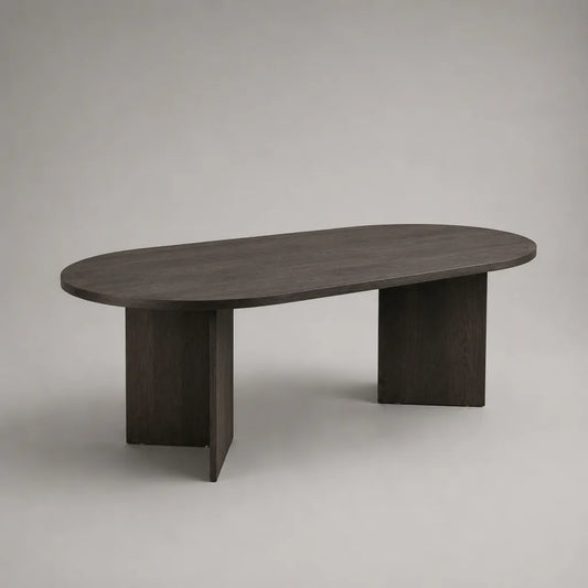 Ovaler Couchtisch aus MDF mit Eichenfurnier, dunkelbraun, 120 × 60 × 45 cm