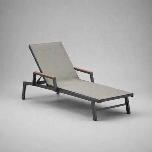 Verstellbare Gartenliege aus Metall mit Gewebebespannung, Anthrazit/Grau/Naturbraun, 194 × 68 × 96 cm